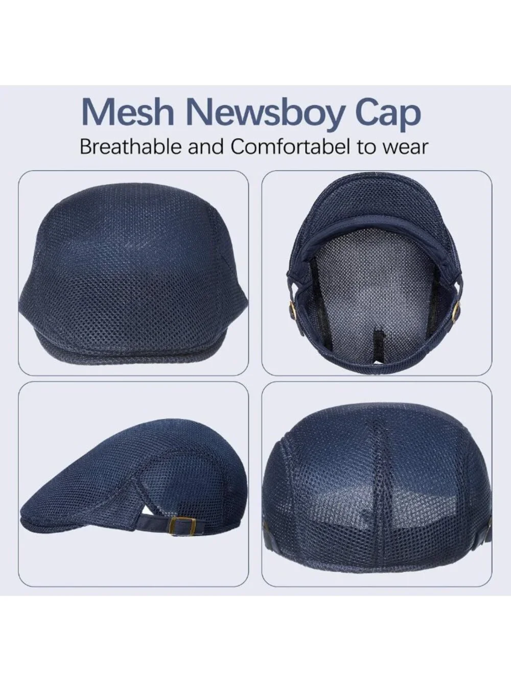 Breathable Mesh Newsboy Cap Set - Adjustable Summer Beret & Cabbie Flat Hat
